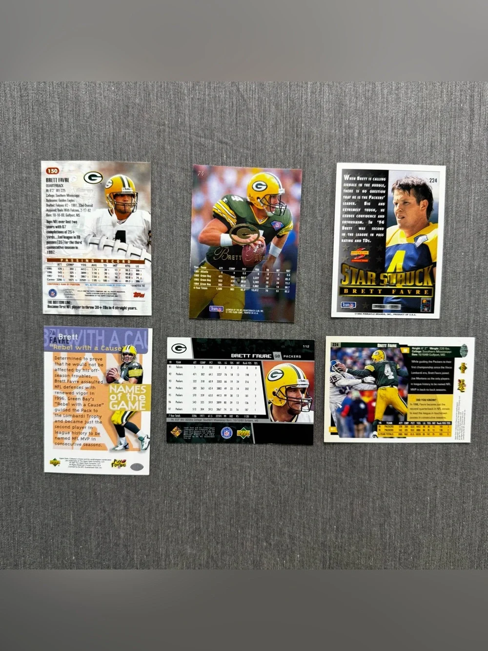 Brett Favre Green Bay Packers Football Card Lot (6 Cards) 1995-1997 Vintage